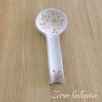Posa Cucchiaio in Terracotta Ceramica bianca decoro con incisione centrale - immagine 3