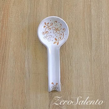 Posa Cucchiaio in Terracotta Ceramica bianca decoro con incisione centrale - immagine 4
