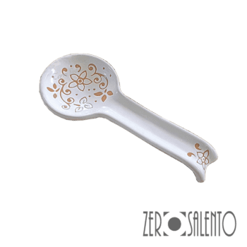 Posa Cucchiaio in Terracotta Ceramica bianca decoro con incisione centrale