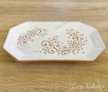 Vassoio rettangolare in Terracotta - Ceramica bianca decoro a incisione - immagine 3