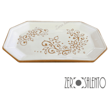 Vassoio rettangolare in Terracotta - Ceramica bianca decoro a incisione