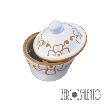 Zuccheriera in Terracotta - Ceramica bianca decoro a incisione