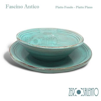 Piatto Piano in Terracotta - Ceramica Fascino Antico Turchese - immagine 3