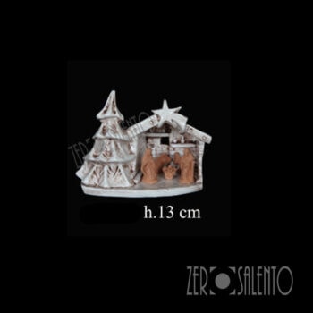 Presepe di Natale in Terracotta Capanna bianco anticato con Sacra Famiglia T.041