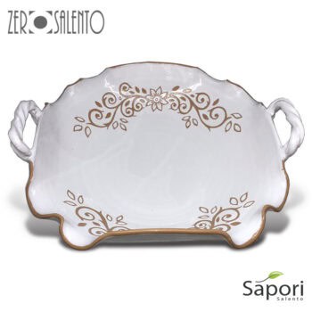Centrotavola Ugento in Terracotta Ceramica bianca decoro a incisione - immagine 3