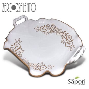 Centrotavola Ugento in Terracotta Ceramica bianca decoro a incisione
