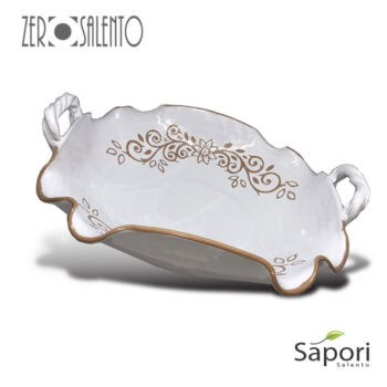 Centrotavola Ugento in Terracotta Ceramica bianca decoro a incisione - immagine 2