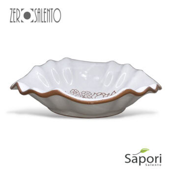 Centrotavola a conchiglia in Terracotta Ceramica bianca decoro a incisione - immagine 2