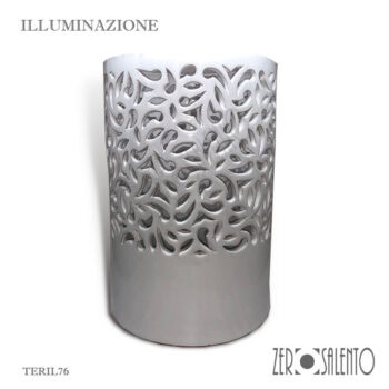 Lampada da appoggio Bianca in terracotta intaglio a mano con volute TERIL76