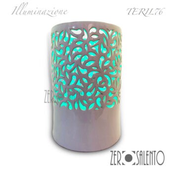 Lampada da appoggio Bianca in terracotta intaglio a mano con volute TERIL76 - immagine 3