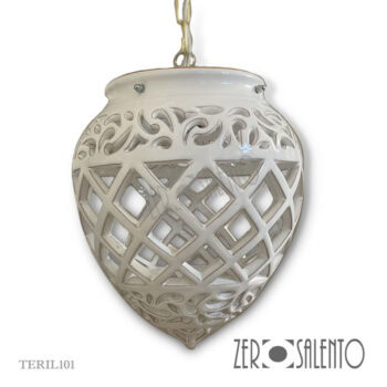 Lampada Pigna a soffitto in terracotta intagliato Bianco TERIL101