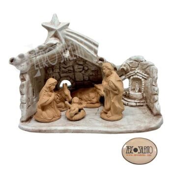 Presepe di Natale in Terracotta Capanna bianco anticato con Sacra Famiglia T.039 - immagine 5