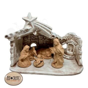 Presepe di Natale in Terracotta Capanna bianco anticato con Sacra Famiglia T.039 - immagine 4