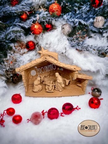 Presepe di Natale in Terracotta naturale con Sacra Famiglia in Grotta T.038