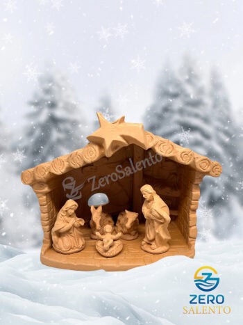 Presepe di Natale Capanna in Terracotta naturale con Sacra Famiglia T.050