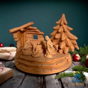 Presepe di Natale Capanna in Terracotta naturale con Sacra Famiglia T.048