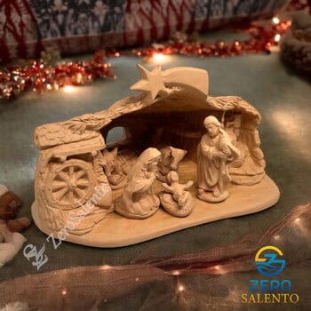 Presepe di Natale Capanna in Terracotta naturale con Sacra Famiglia T.049
