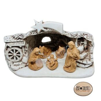 Presepe di Natale in Terracotta Capanna bianco anticato con Sacra Famiglia T.036 - immagine 7