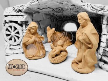 Presepe di Natale in Terracotta Capanna bianco anticato con Sacra Famiglia T.036 - immagine 6