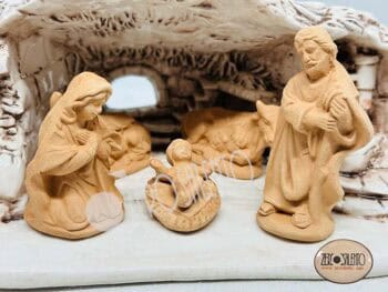 Presepe di Natale in Terracotta Capanna bianco anticato con Sacra Famiglia T.036 - immagine 5