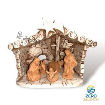 Presepe di Natale in Terracotta Capanna bianco anticato con Sacra Famiglia T.040 - immagine 2