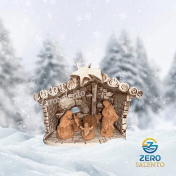 Presepe di Natale in Terracotta Capanna bianco anticato con Sacra Famiglia T.040