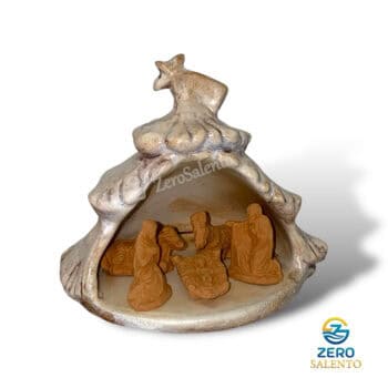 Presepe di Natale in Terracotta Capanna bianco anticato con Sacra Famiglia T.042 - immagine 3