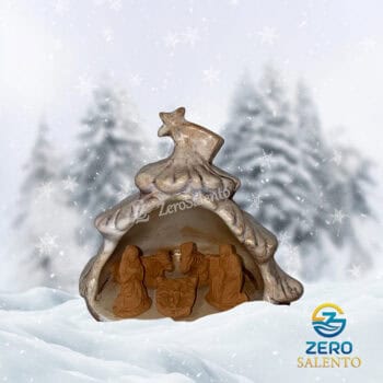 Presepe di Natale in Terracotta Capanna bianco anticato con Sacra Famiglia T.042