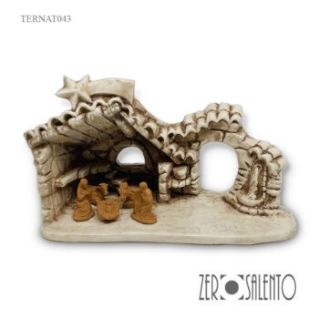 Presepe di Natale in Terracotta Capanna bianco anticato con Sacra Famiglia T.043