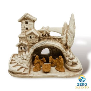 Presepe di Natale in Terracotta Capanna bianco anticato con Sacra Famiglia T.045 - immagine 2