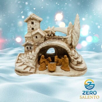 Presepe di Natale in Terracotta Capanna bianco anticato con Sacra Famiglia T.045