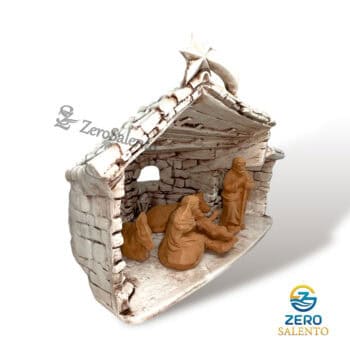 Presepe di Natale in Terracotta Capanna bianco anticato con Sacra Famiglia T.046 - immagine 5