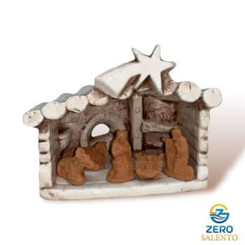 Presepe di Natale in Terracotta Capanna bianco anticato con Sacra Famiglia T.047 - immagine 3