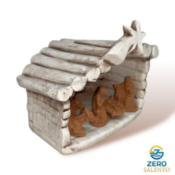 Presepe di Natale in Terracotta Capanna bianco anticato con Sacra Famiglia T.047 - immagine 4
