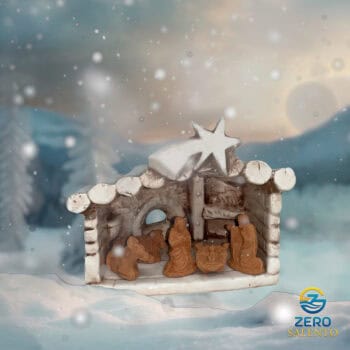 Presepe di Natale in Terracotta Capanna bianco anticato con Sacra Famiglia T.047