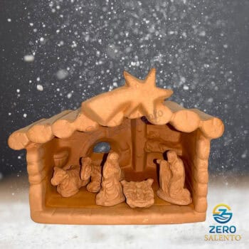 Presepe di Natale Capanna in Terracotta naturale con Sacra Famiglia T.056