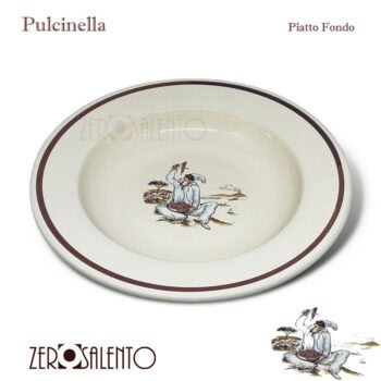 Piatto Fondo in Terracotta con decoro Pulcinella