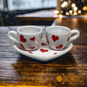 Tazzine da Caffè e sotto piatto Cuore in Terracotta