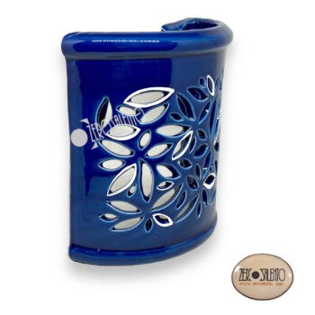 Lampada Applique Basciù in Terracotta a parete intaglio a foglioline BLU TERIL120.B - immagine 2