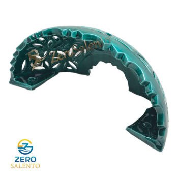 Applique in terracotta mezzaluna traforata a foglie Verde smeraldo ILLUMINAZIONE TERIL24.VS - immagine 3