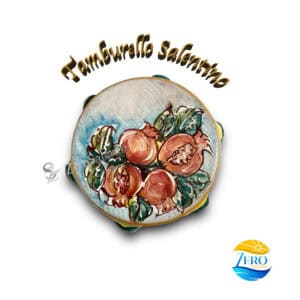 Tamburello Salentino con Melograni fondo azzurro calamita