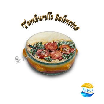 Tamburello Salentino con Melograni fondo arancione calamita - immagine 2