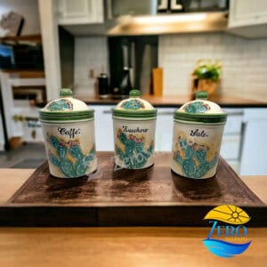 Barattolo Spezie  Sale - Caffè - Zucchero in Terracotta decorato a mano Ficodindia