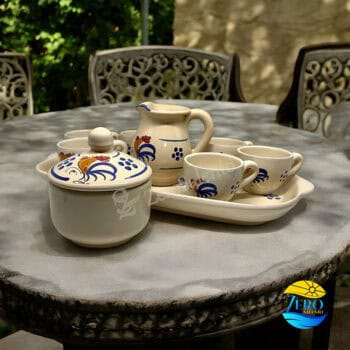 Set Caffè con Tazzine Zuccheriera Lattiera e Vassoio decoro Gallo - immagine 3