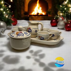 Set Caffè con Tazzine Zuccheriera Lattiera e Vassoio decoro Gallo