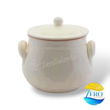 Pentola bombata Pirofila con coperchio in Terracotta finitura Bianca
