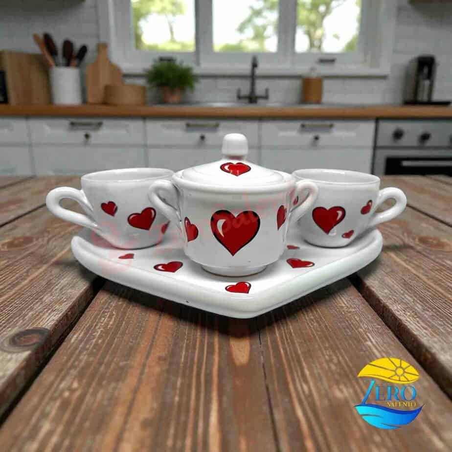 Novità – Tazzine da Caffè con zuccheriera e sotto piatto Cuore in Terracotta