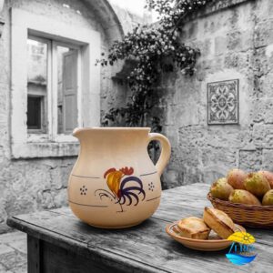 Brocca Bombata acqua e vino in Terracotta Ceramica decoro Gallo Salentino