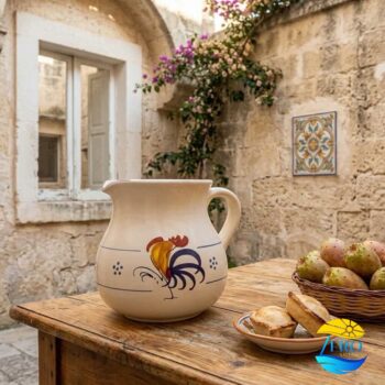Brocca Bombata acqua e vino in Terracotta Ceramica decoro Gallo Salentino