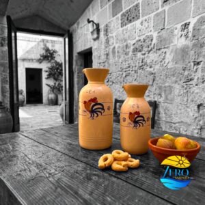 Brocca Bottiglia in Terracotta Acqua e Vino –Ceramica decoro Gallo Salentino
